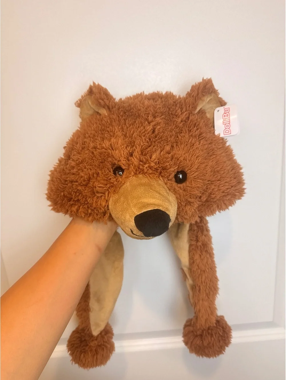 DolliBu Plush Grizzly Bear Hat Teddy Bear Ear Flap Beanie Halloween One Size